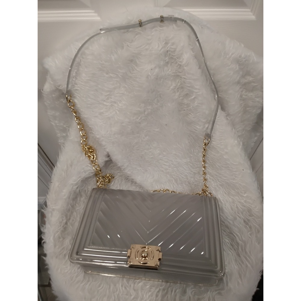 Clear Jelly Handbag Gold Chain Flap Lock Shoulder Crossbody Purse